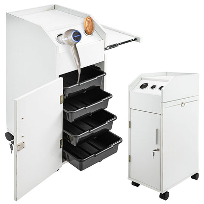 White Salon Hairdressing Cart with 4 Drawers and Lockable Wheels, 86cm Tall