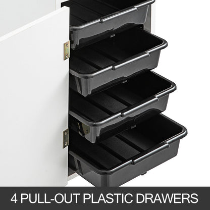 White Salon Hairdressing Cart with 4 Drawers and Lockable Wheels, 86cm Tall