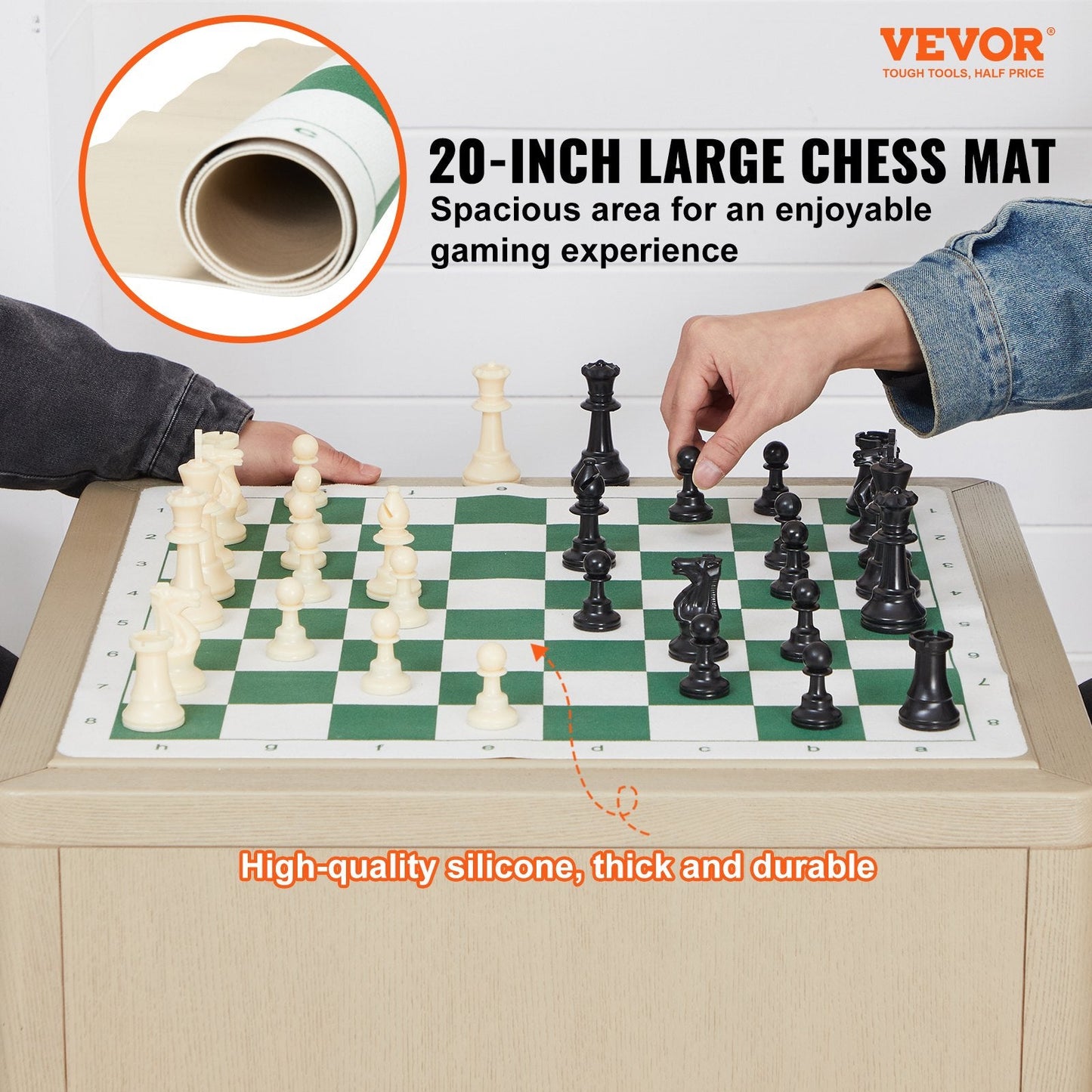 Portable Silicone Chess Set with Weighted Pieces & Storage Bag, 0.5m Board