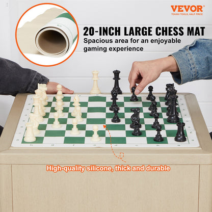 Portable Silicone Chess Set with Weighted Pieces & Storage Bag, 0.5m Board