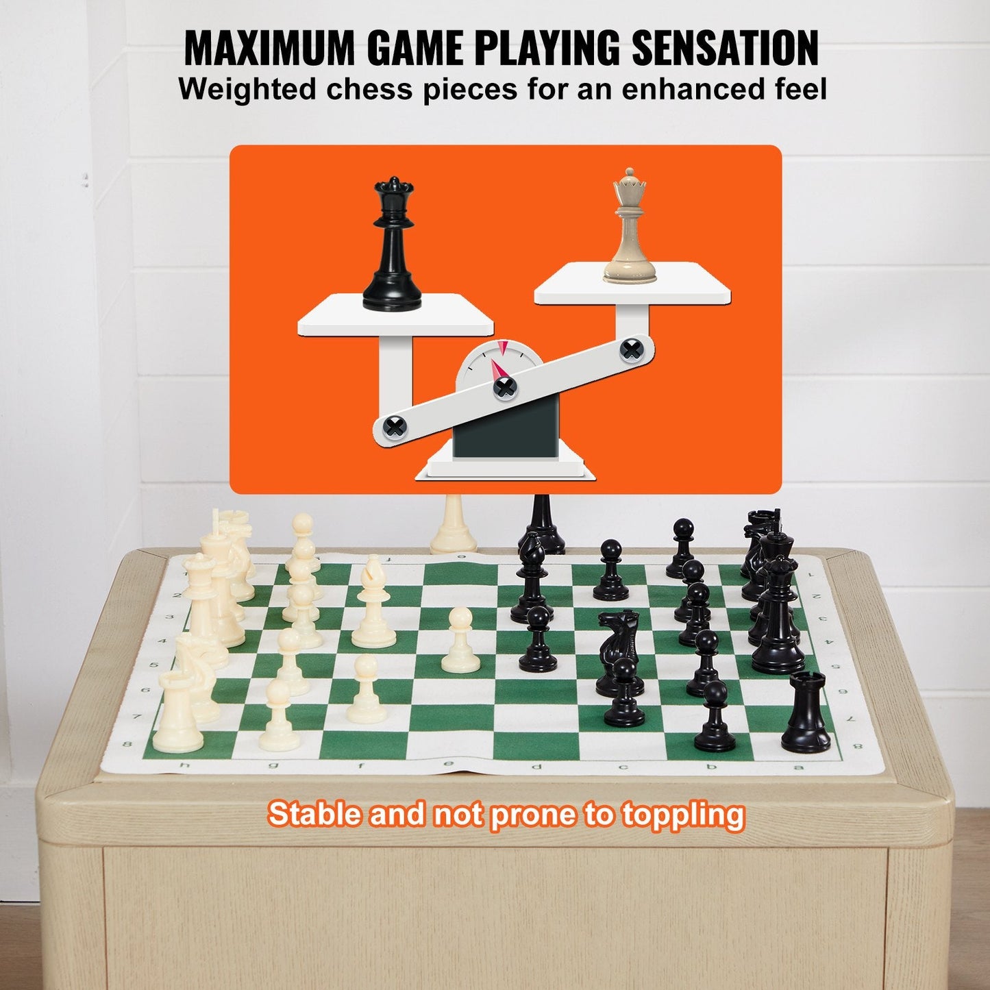 Portable Silicone Chess Set with Weighted Pieces & Storage Bag, 0.5m Board