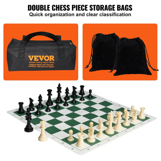 Portable Silicone Chess Set with Weighted Pieces & Storage Bag, 0.5m Board