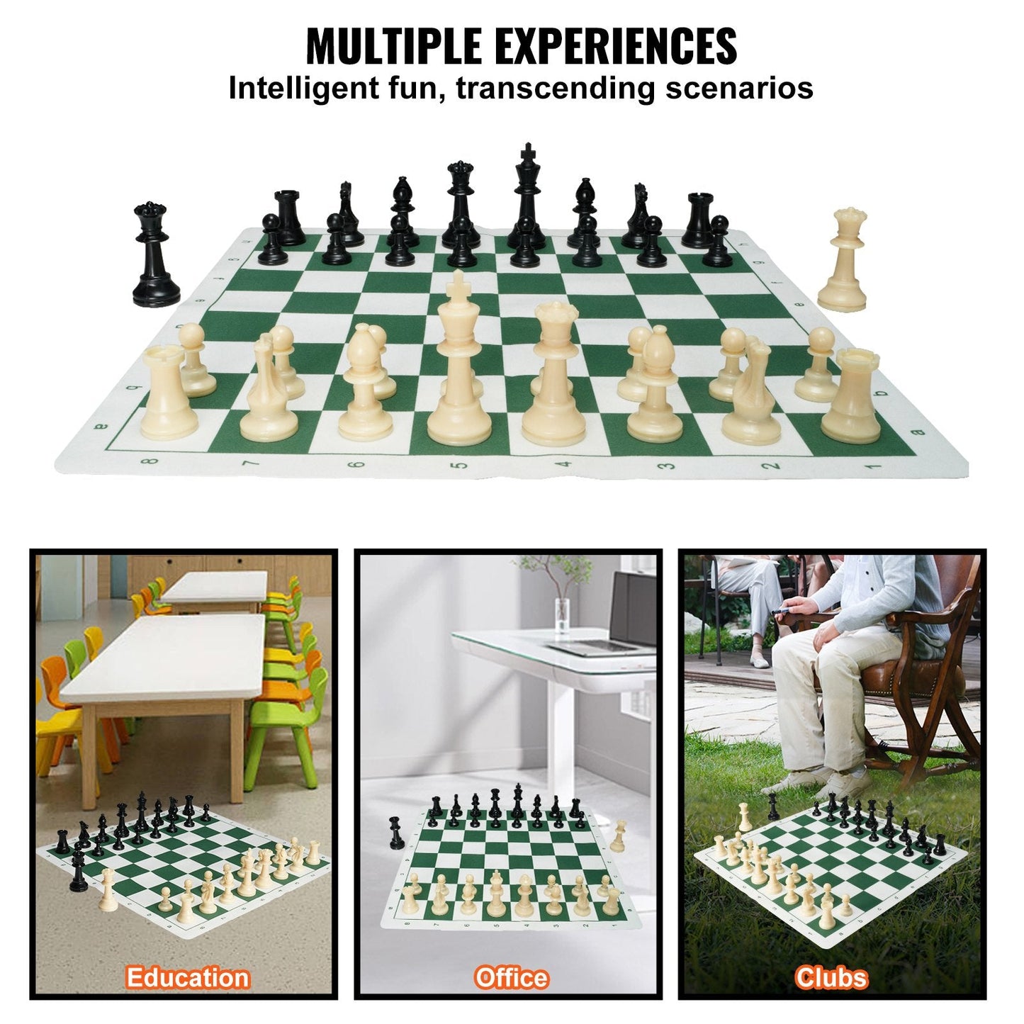 Portable Silicone Chess Set with Weighted Pieces & Storage Bag, 0.5m Board