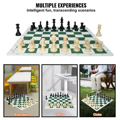Portable Silicone Chess Set with Weighted Pieces & Storage Bag, 0.5m Board
