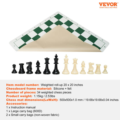 VEVOR Tournament Chess Set, Roll-Up Beginner Chess Board, Foldable Silicone Chess