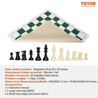 Portable Silicone Chess Set with Weighted Pieces & Storage Bag, 0.5m Board