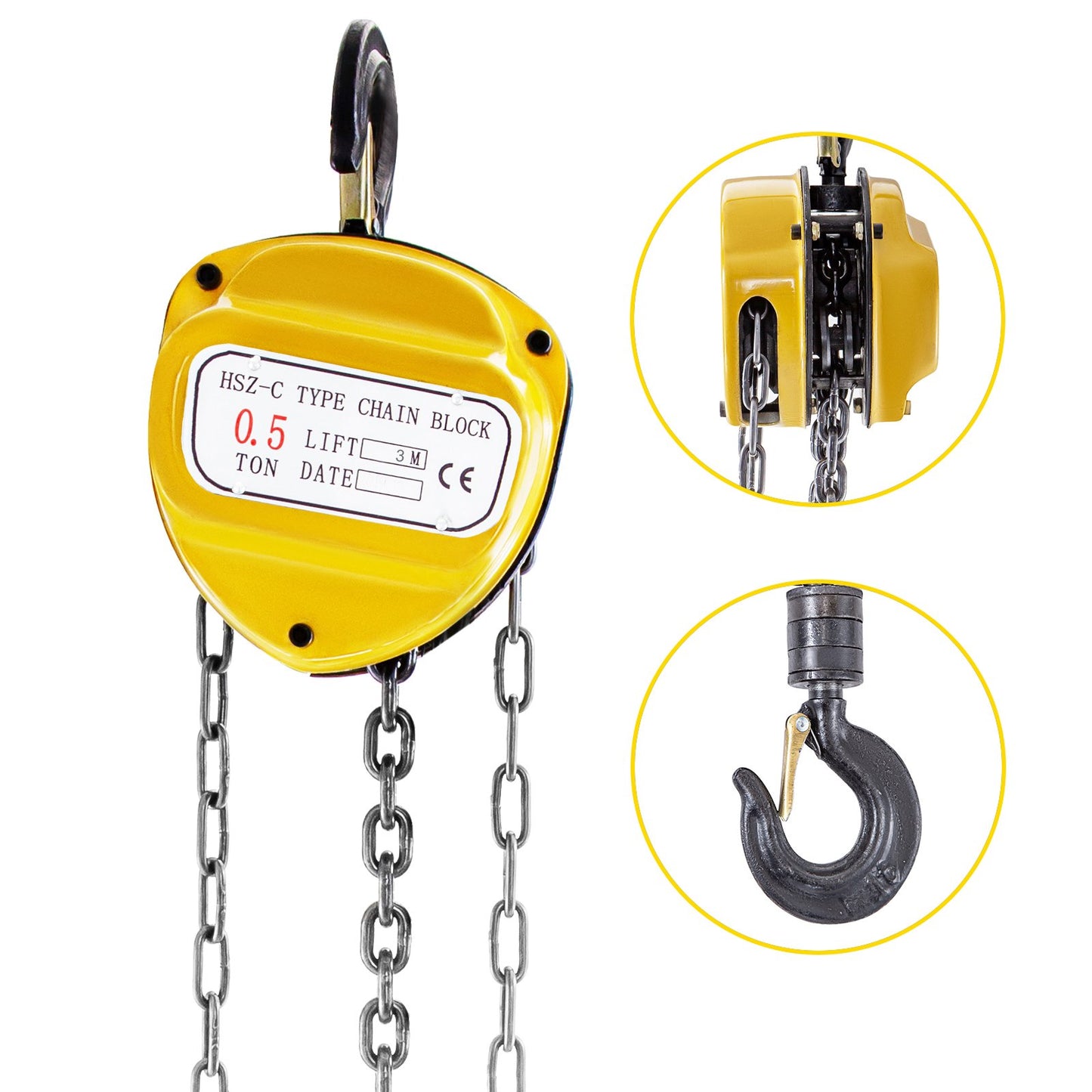 VEVOR Chain Hoist 1100lbs/0.5ton, Chain Block Hoist Manual Chain Hoist 10ft/3m Block