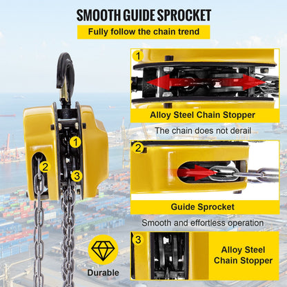 Manual 1-Ton Chain Hoist with 3m Lifting Chain, Heavy-Duty Pulley System