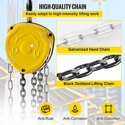 Manual 1-Ton Chain Hoist with 3m Lifting Chain, Heavy-Duty Pulley System