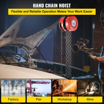 VEVOR Chain Hoist Chain Block 2 Ton Capacity 2.5 M Lift Steel Construction Red