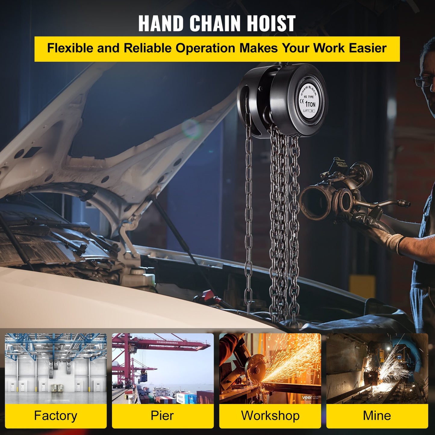 VEVOR Hand Chain Hoist, 2200 lbs /1 Ton Capacity Chain Block, 10ft/3m Lift Manual