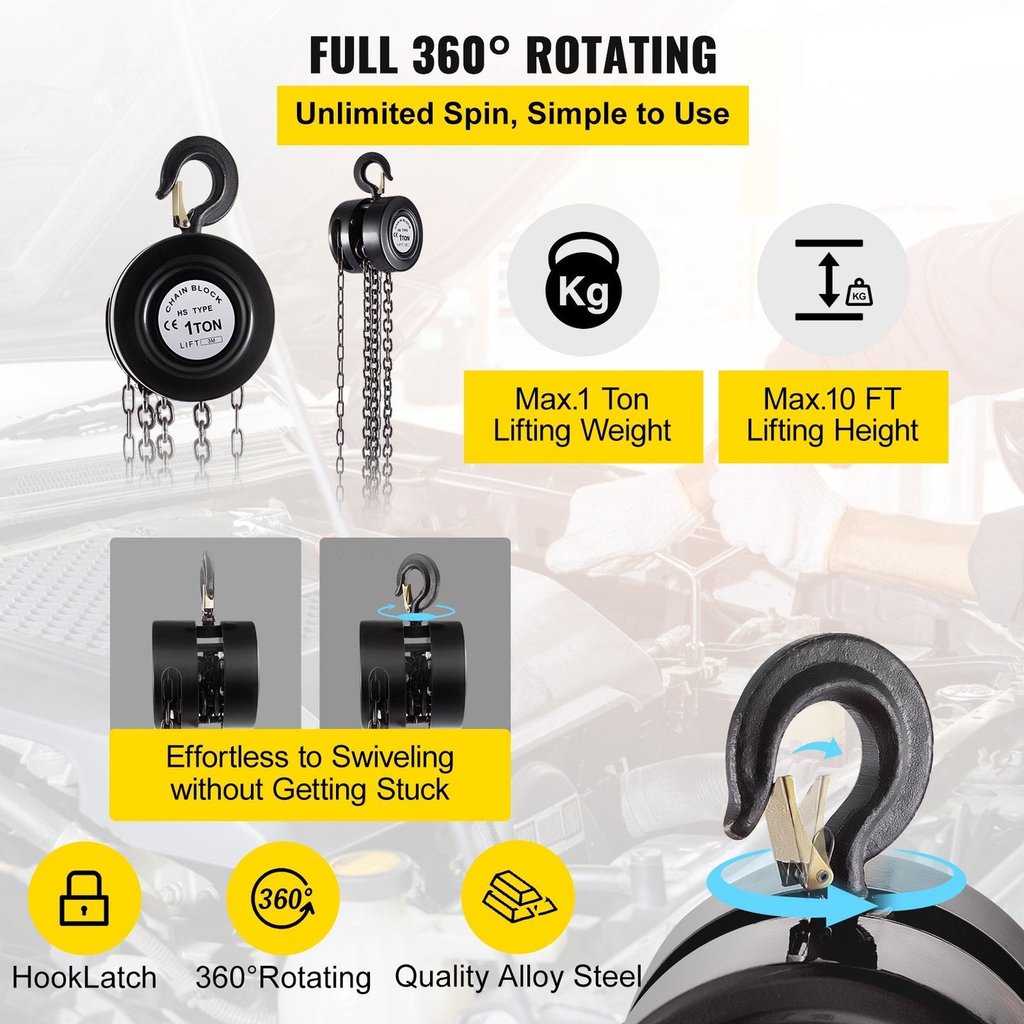 Manual Chain Hoist, 1 Ton Capacity, 3m Lift, Industrial-Grade Steel Construction