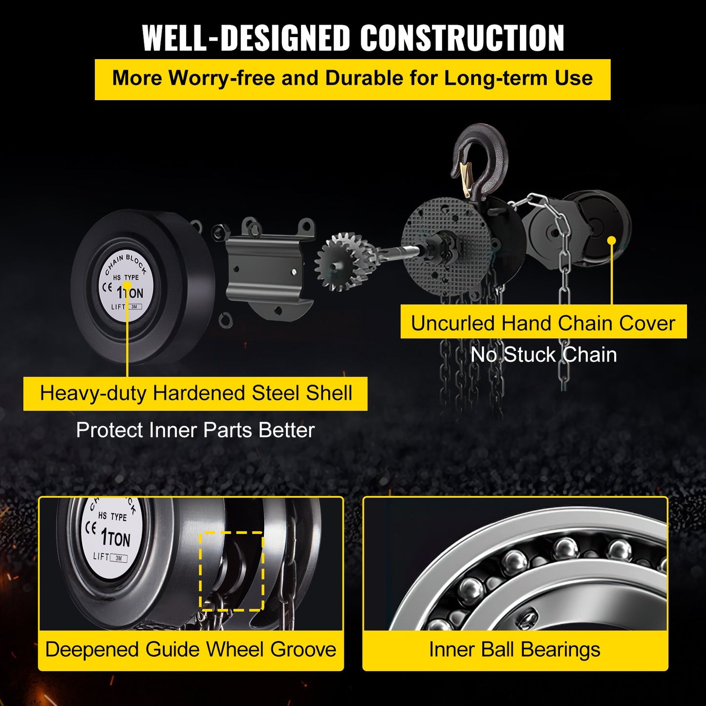 VEVOR Hand Chain Hoist, 2200 lbs /1 Ton Capacity Chain Block, 10ft/3m Lift Manual