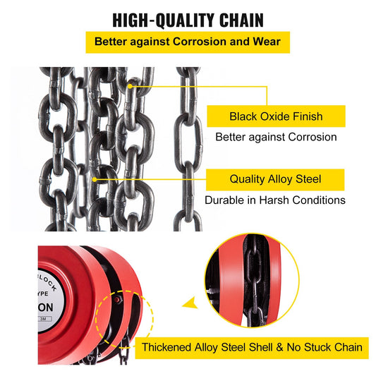 1 Ton Chain Hoist Block, 3 m Lift, Steel, Red, High-Quality and Durable Design