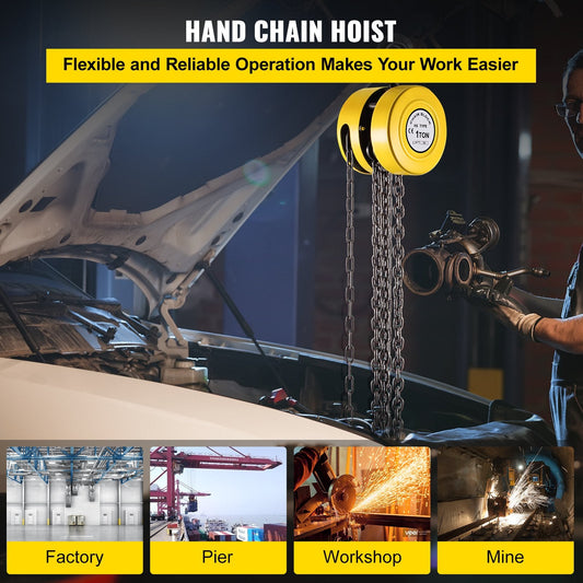 1 Ton Capacity Chain Hoist with 6 m Lift, Steel Construction, Yellow
