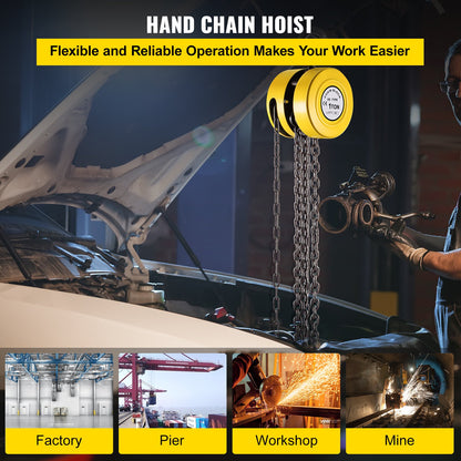 VEVOR Chain Hoist Chain Block 1 T Capacity 6 M Lift Steel Construction Yellow