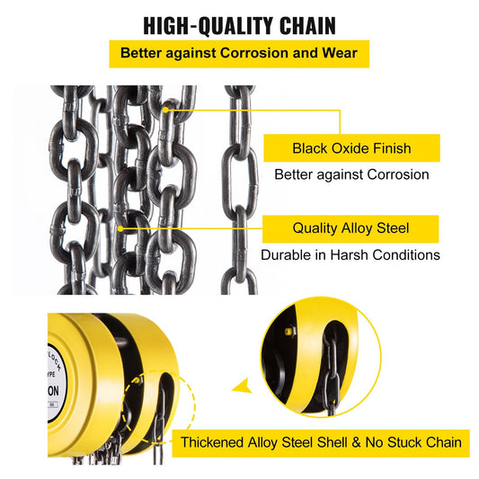 1 Ton Capacity Chain Hoist with 6 m Lift, Steel Construction, Yellow
