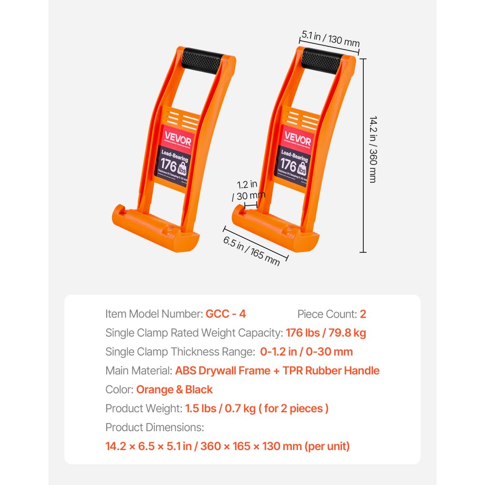 VEVOR Drywall Carrier 2 Pack Plywood Carriers Handles with 79.8 kg Load