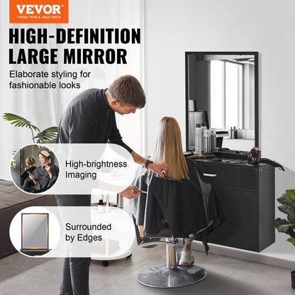 VEVOR Salon Storage Cabinet, Wall Mounted Barber Salon Station for Hair Stylist,
