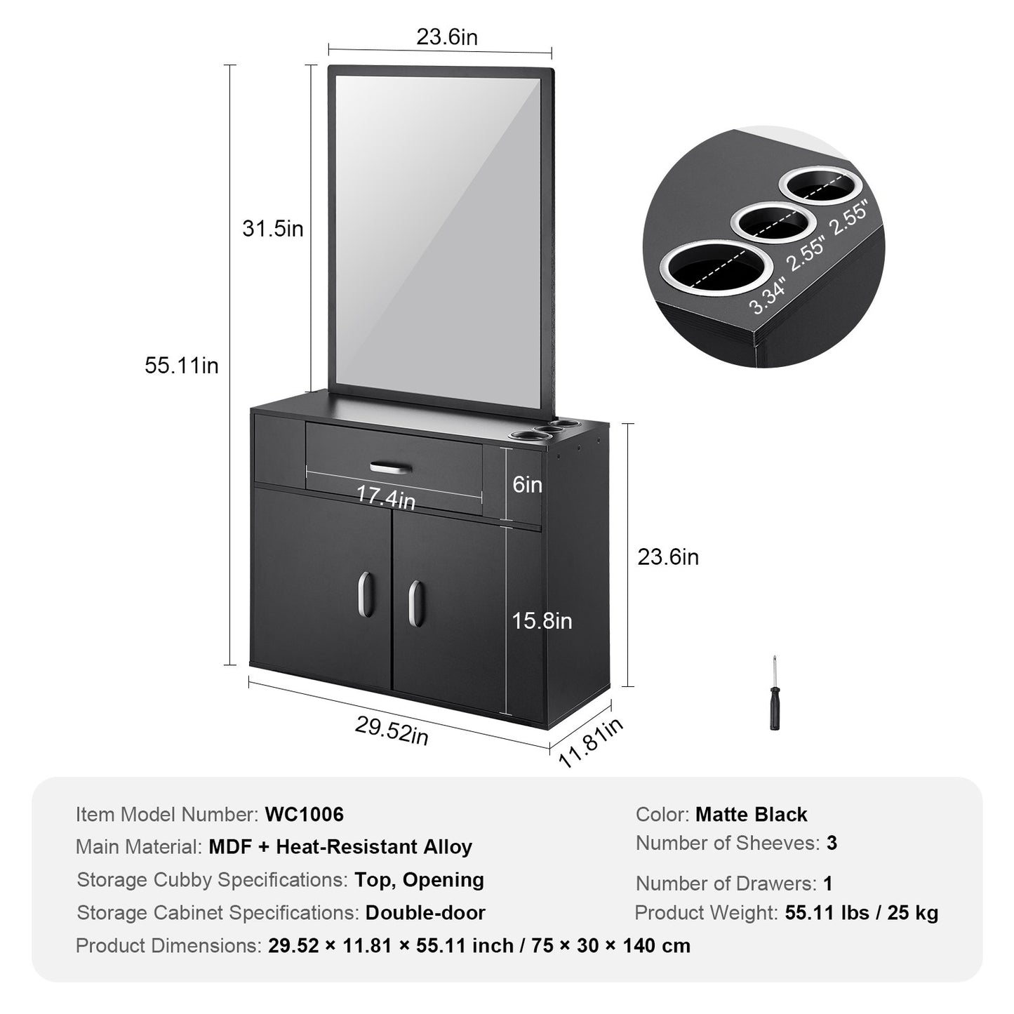 VEVOR Salon Storage Cabinet, Wall Mounted Barber Salon Station for Hair Stylist,