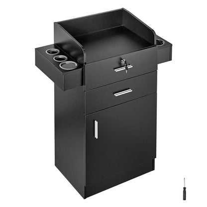 Black Salon Storage Cabinet with Lockable Drawers and Heat-Resistant Sleeves