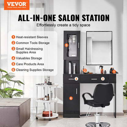 VEVOR Salon Station, Wall Mount Barber Salon Station for Hair Stylist, Beauty Spa