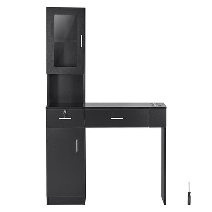 Wall-Mounted Salon Station with Storage and Lockable Drawers, Matte Black