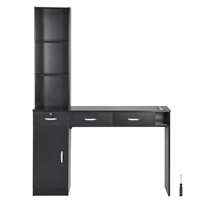 Wall-Mounted Barber Station with Storage, Black Matte Finish, 129x33x177 cm
