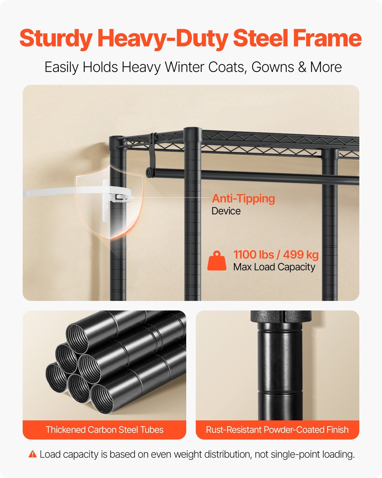 Clothing Garment Rack, Heavy Duty Closet Wardrobe, Adjustable Tiers Clothes Racks with Steel Frame, 499 kg Load Capacity Clothes Rack with 4 Hanging Rods for Bedroom, Clothing Store, Hallway