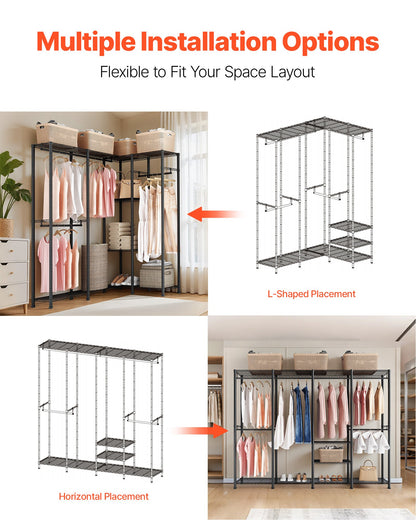 Clothing Garment Rack, Heavy Duty Closet Wardrobe, Adjustable Tiers Clothes Racks with Steel Frame, 499 kg Load Capacity Clothes Rack with 4 Hanging Rods for Bedroom, Clothing Store, Hallway