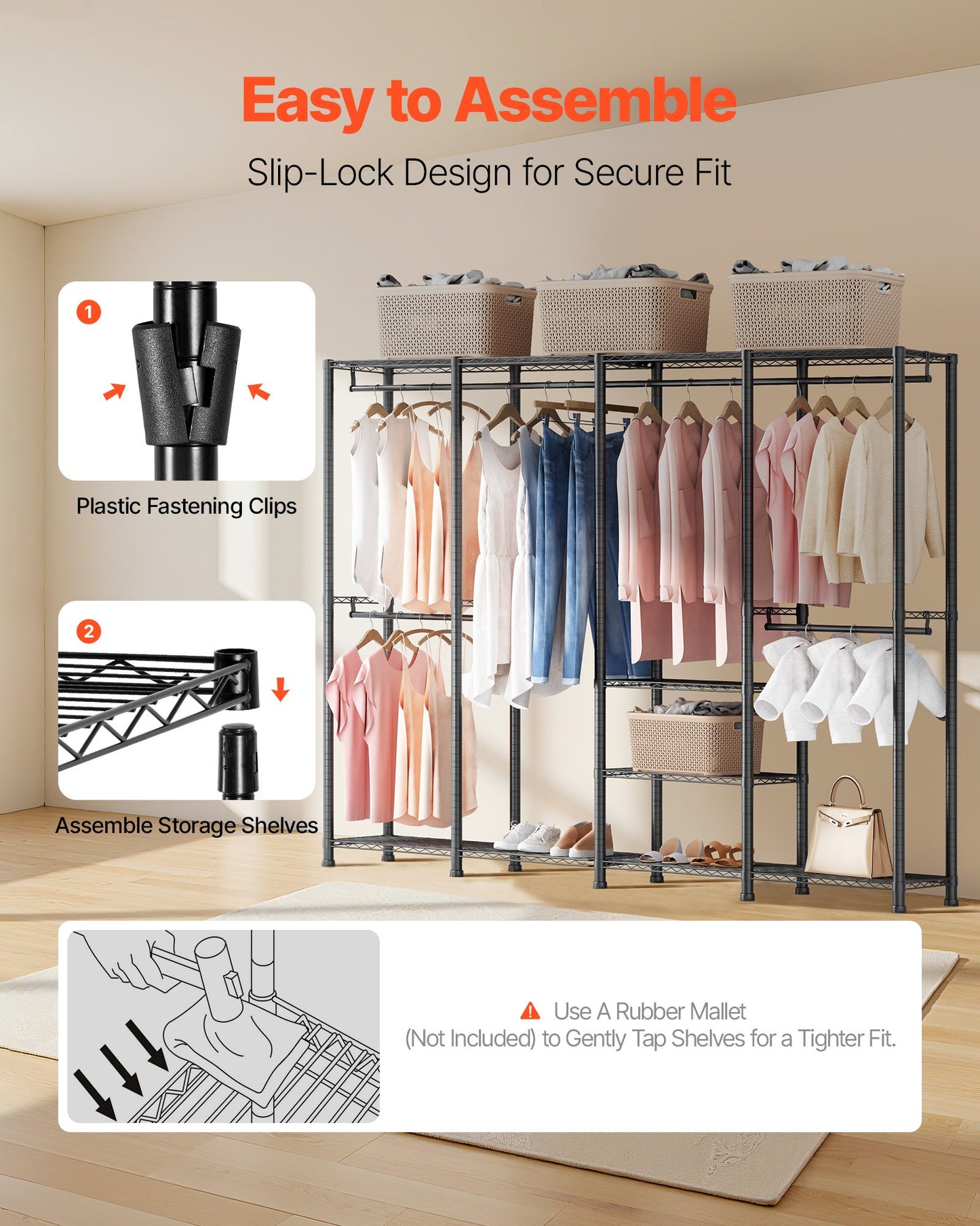 Clothing Garment Rack, Heavy Duty Closet Wardrobe, Adjustable Tiers Clothes Racks with Steel Frame, 499 kg Load Capacity Clothes Rack with 4 Hanging Rods for Bedroom, Clothing Store, Hallway