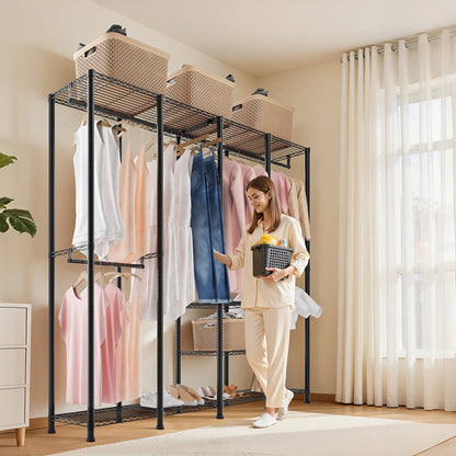 Clothing Garment Rack, Heavy Duty Closet Wardrobe, Adjustable Tiers Clothes Racks with Steel Frame, 499 kg Load Capacity Clothes Rack with 4 Hanging Rods for Bedroom, Clothing Store, Hallway