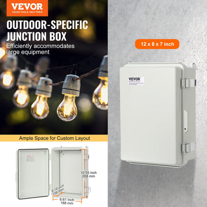 VEVOR Outdoor Electrical Junction Box, 300 x 200 x 180 mm, ABS Plastic Electrical