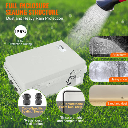 VEVOR Outdoor Electrical Junction Box, 300 x 200 x 180 mm, ABS Plastic Electrical