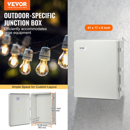 VEVOR Outdoor Electrical Junction Box, 530 x 430 x 200 mm, ABS Plastic Electrical