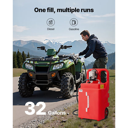 VEVOR Fuel Caddy 32 Gallon Fuel Tank with 12V DC 15 GPM Electric Transfer Pump