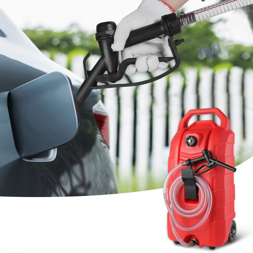 60.57L Fuel Caddy, 7.8 L/min, Portable Gas Storage Tank Container with Rubber Wheels, Gravity-flow Mode, Fuel Transfer Storage Tank for Gasoline Diesel Machine Oil Car Mowers Boat Motorcycle