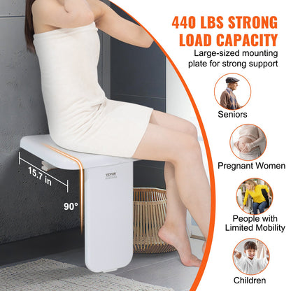 VEVOR Folding ABS Shower Seat, 15.7'' x 16.7'' Unfolded, Wall Mounted Fold Up Shower