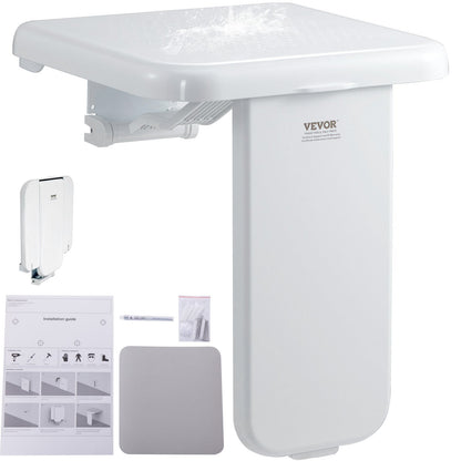Folding Wall-Mounted Shower Seat, 0.4m x 0.42m, Supports 200kg, Space-Saving Design