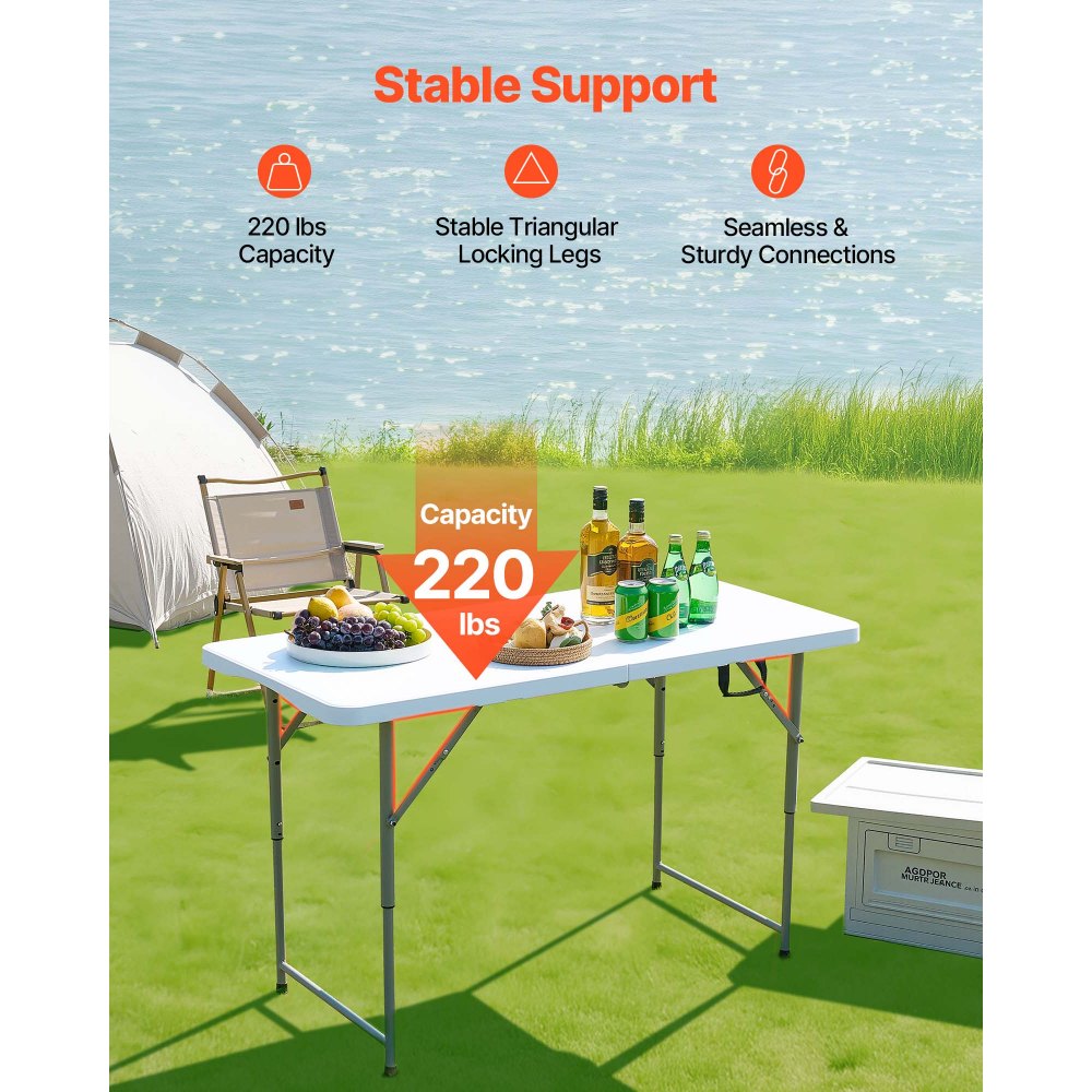 122cm Plastic Folding Table Portable Picnic Table Handle Indoor Outdoor