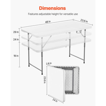 122cm Plastic Folding Table Portable Picnic Table Handle Indoor Outdoor