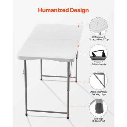 122cm Plastic Folding Table Portable Picnic Table Handle Indoor Outdoor