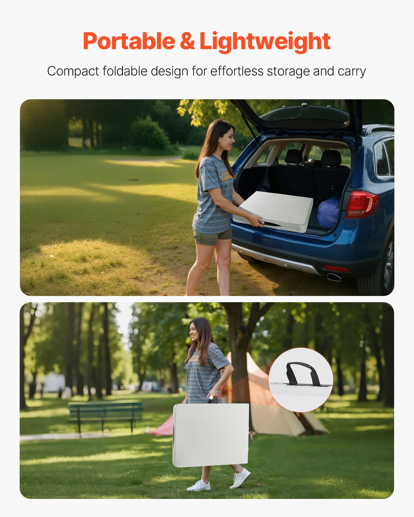 Folding Table, 6 Ft Heavy Duty Portable Fold-in-Half Utility Table, Indoor Outdoor Plastic Rectangle Table with Built in Handle, for Party, Dining, Wedding, Events, Picnic, Camping, White
