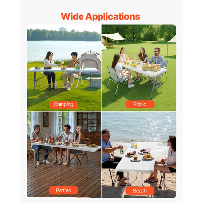 244cm Plastic Folding Table Portable Picnic Table Handle Indoor Outdoor