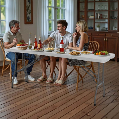 244cm Plastic Folding Table Portable Picnic Table Handle Indoor Outdoor