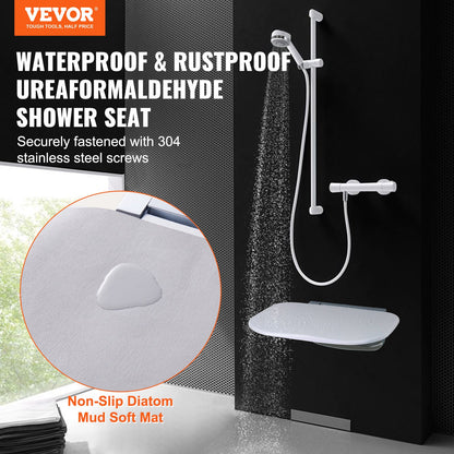 VEVOR Urea-formaldehyde Folding Shower Seat, 13.6'' x 12.8'' Unfolded, Wall Mounted