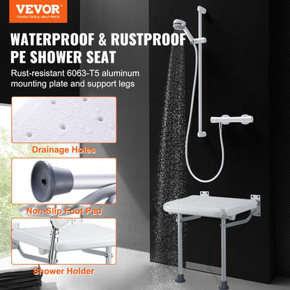 Wall-Mounted Foldable Shower Seat, 0.4 x 0.38m, 227 kg Capacity