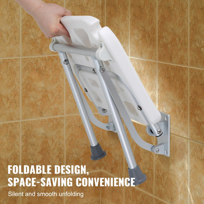 Wall-Mounted Foldable Shower Seat, 0.4 x 0.38m, 227 kg Capacity
