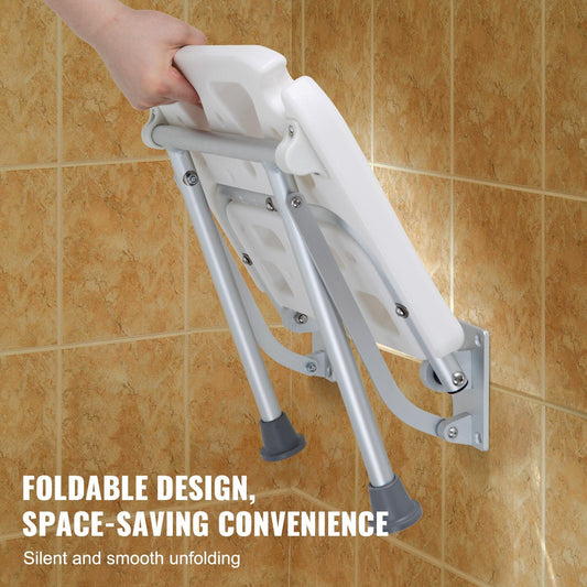 Wall-Mounted Foldable Shower Seat, 0.4 x 0.38m, 227 kg Capacity