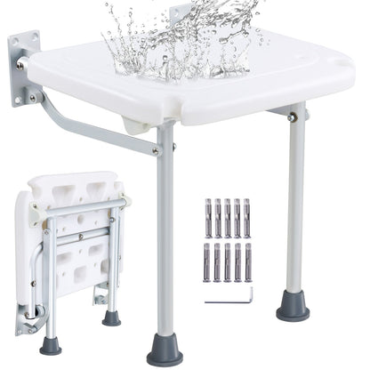 VEVOR Folding PE Shower Seat, 15.7'' x 14.8'' Unfolded, Wall Mounted Fold Up Shower